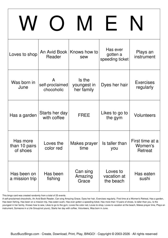 Download Free W O M E N Bingo Cards Download Free W O M E N Bingo Cards