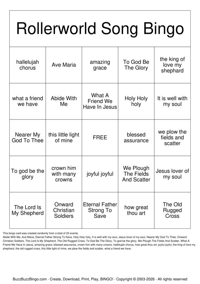 Download Free  hymns chorus Bingo Cards