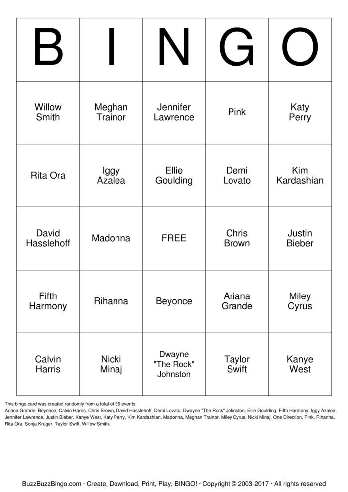 Download Free Celebrity Bingo Bingo Cards Download Free Celebrity Bingo Bingo Cards