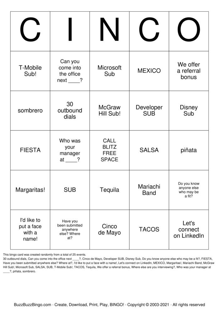 Cinco De Mayo Bingo Cards to Download, Print and Customize!