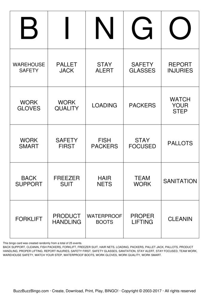 DiCarlo Seafood Safety Bingo Cards To Download Print And Customize 