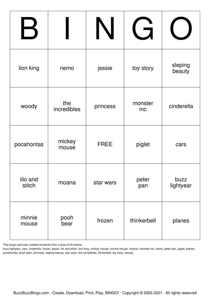 Disney Bingo Cards to Download, Print and Customize!