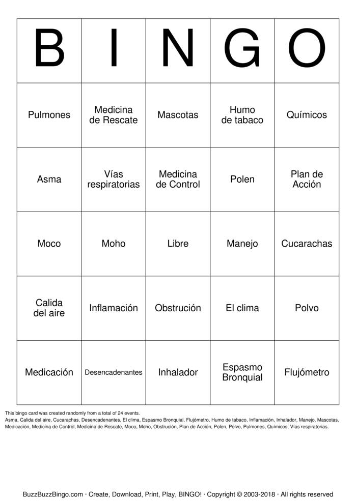 Download Free El Asma Bingo Cards