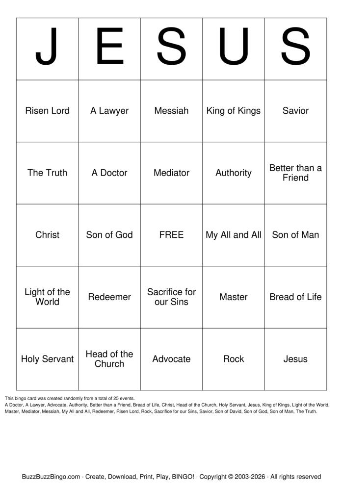 Download Free Names of Jesus Bingo Cards Download Free Names of Jesus Bingo Cards