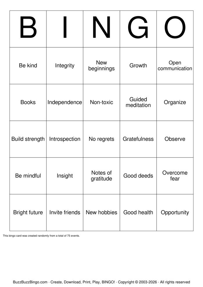 Download Free Recovery Classic Bingo Cards