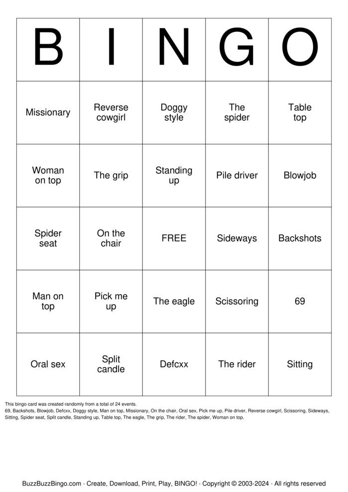 Download Free SEX positions Bingo Cards