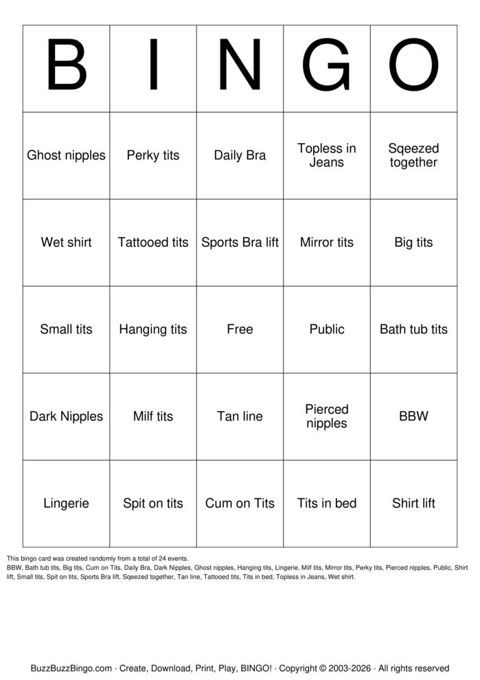 Download Free TITTY BINGO Bingo Cards