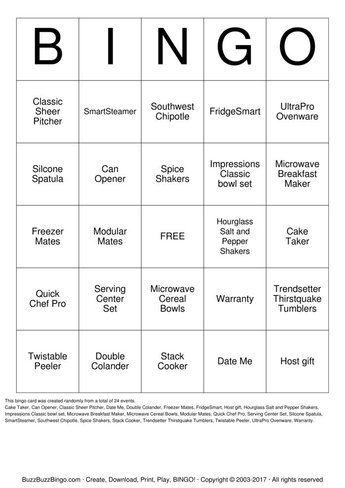 Download Free Tupperware Bingo Cards Download Free Tupperware Bingo Cards