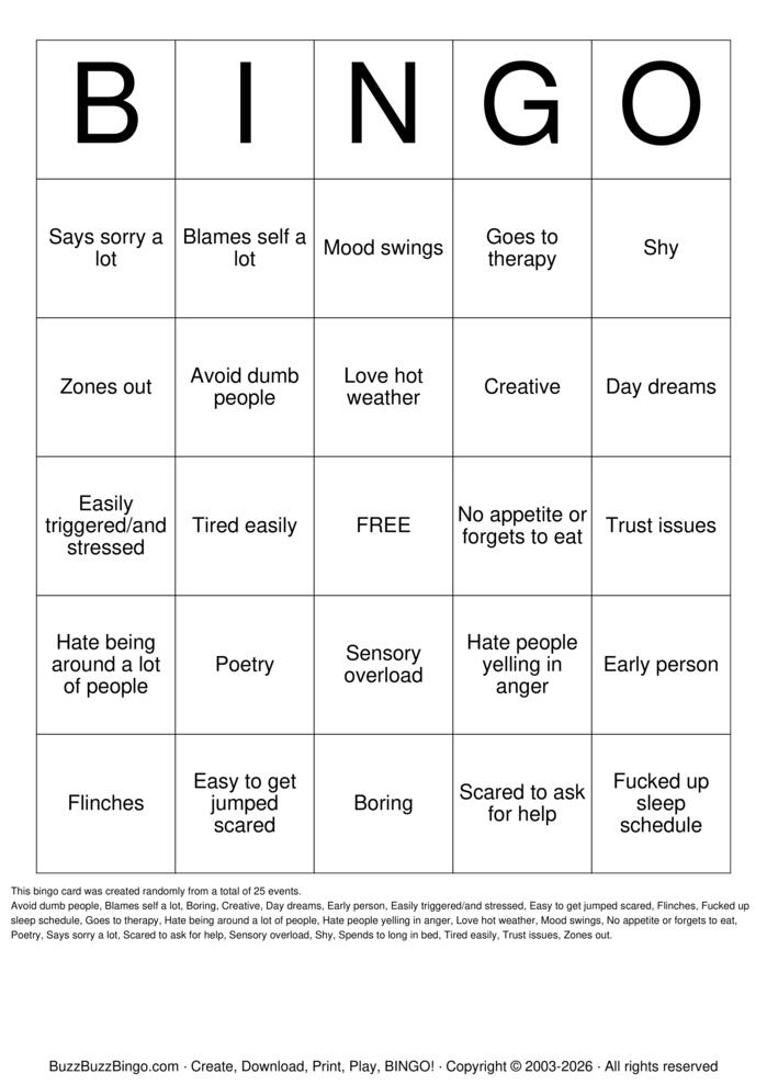 Download Free trauma Bingo Cards Download Free trauma Bingo Cards