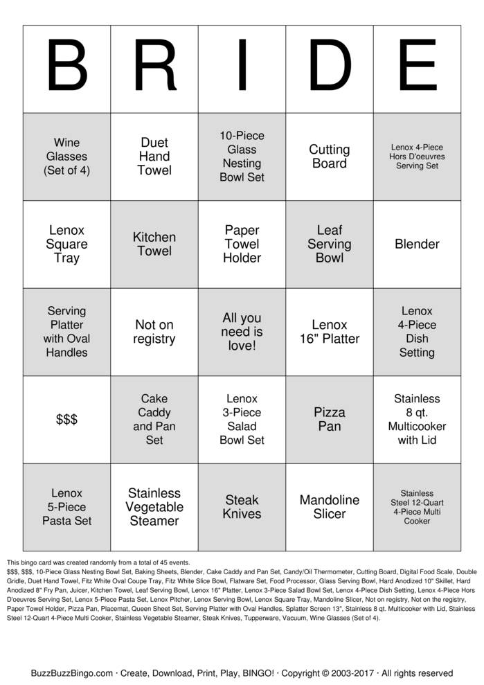 Bridal Shower Bingo Cards to Download, Print and Customize!