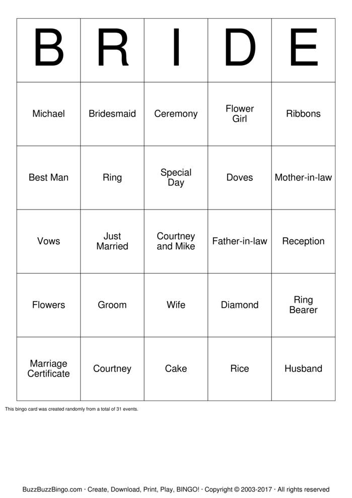 Bridal Shower Bingo Cards to Download, Print and Customize!