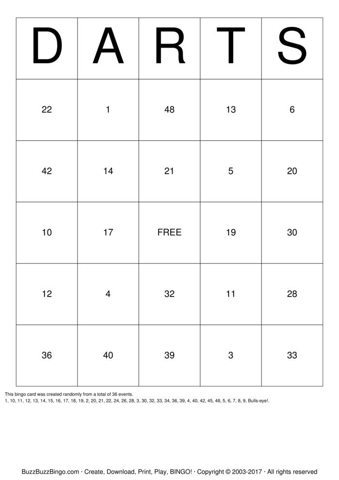 Download Free DARTS Bingo Cards Download Free DARTS Bingo Cards