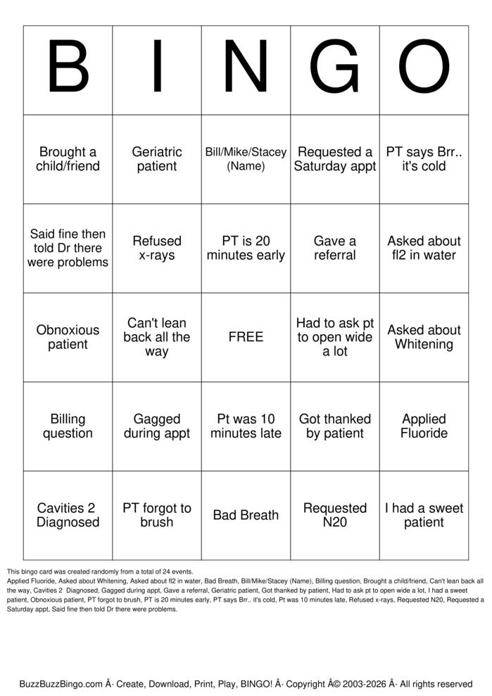 Download Free Dental Bingo Cards