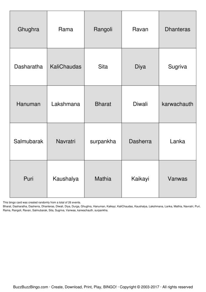 Diwali Bingo Bingo Cards to Download, Print and Customize!