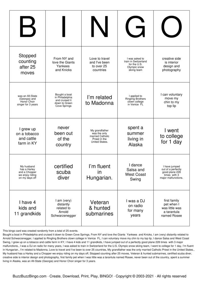 Download Free Get to know each other! Bingo Cards