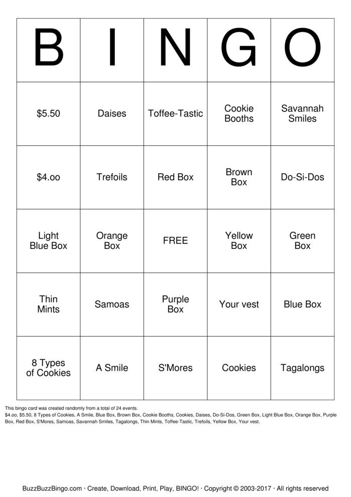 Girl Scout Cookies Bingo Cards to Download, Print and Customize!