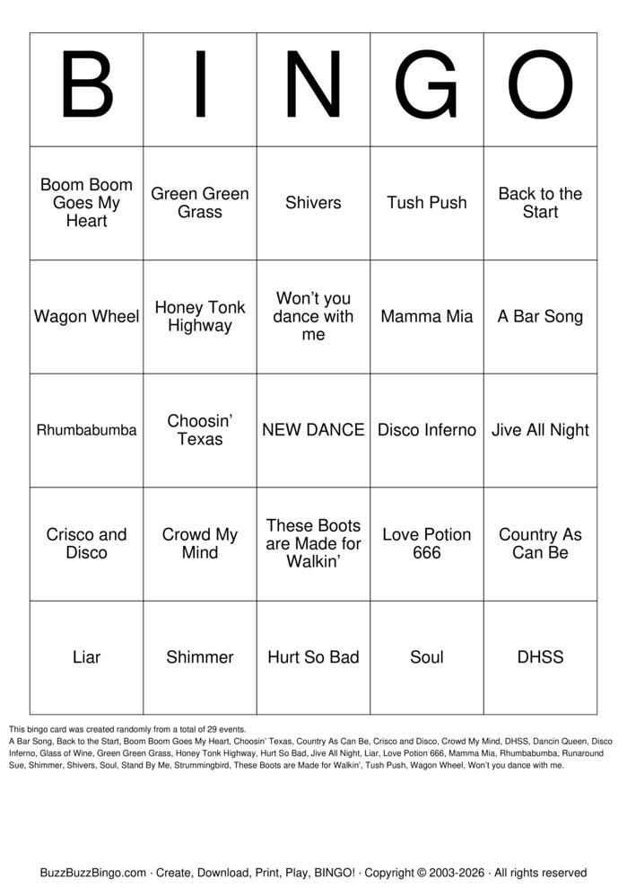 Download Free LINE DANCE BINGO Bingo Cards