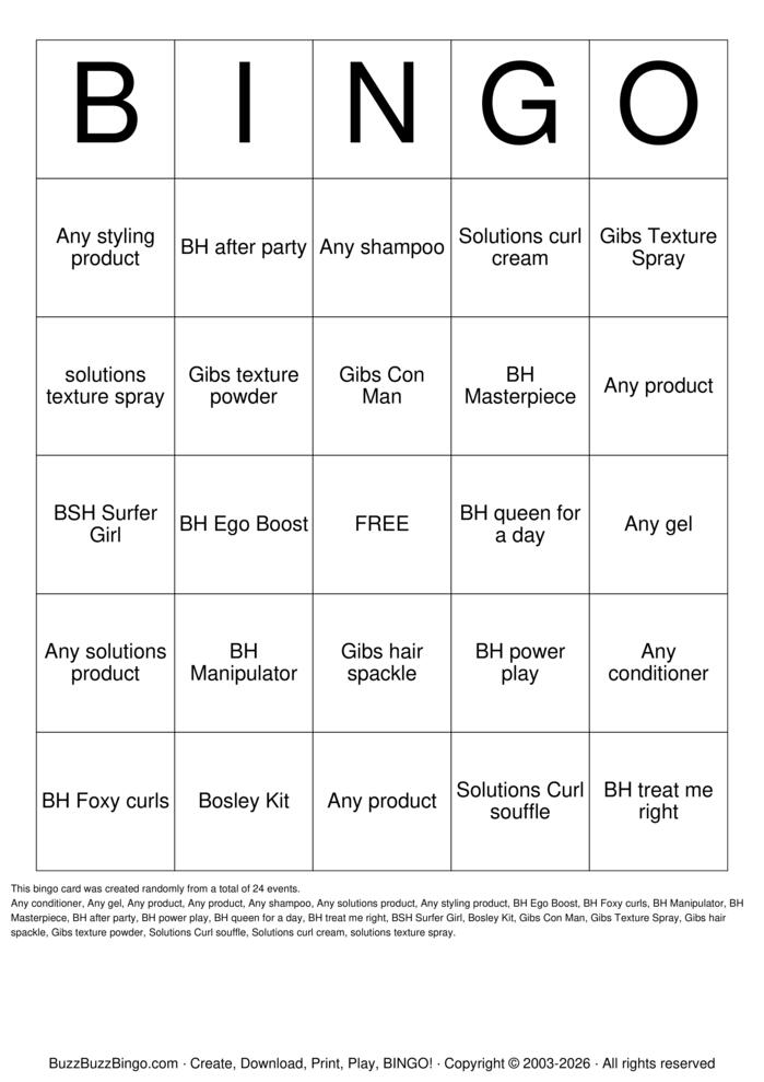 Download Free Product BINGO Bingo Cards