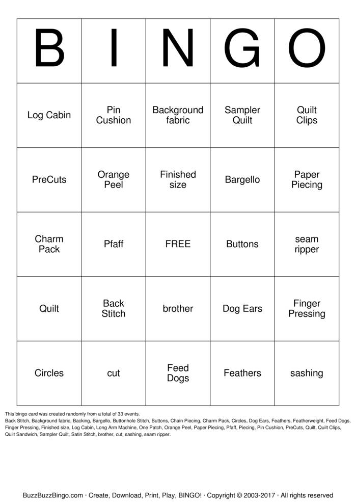QUILT Bingo Cards to Download, Print and Customize!