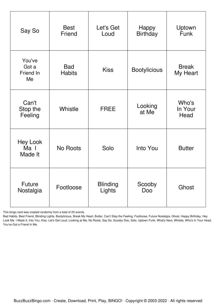 Download Free SINGO Bingo Cards
