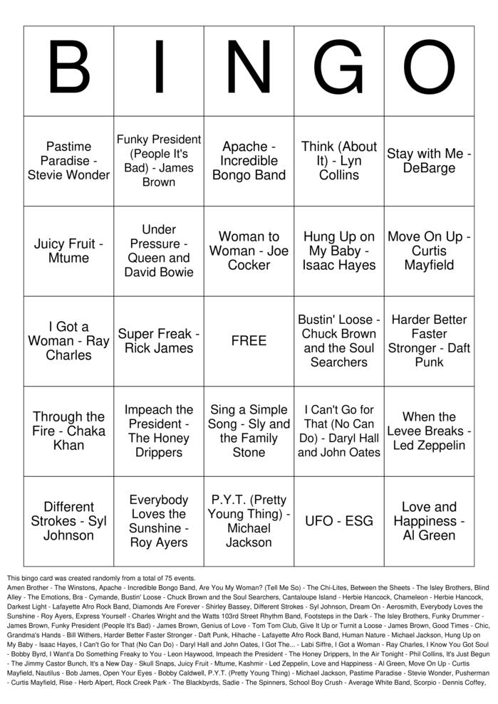 Download Free Sampled in Hip-Hop Bingo Cards