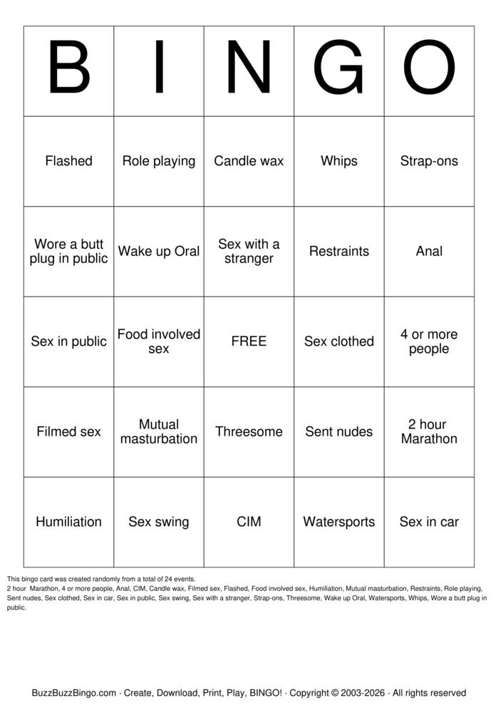 Download Free Sex Act Bingo Bingo Cards