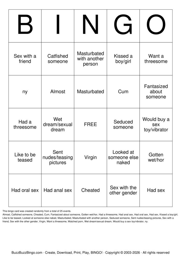 Download Free Sexual Bingo Bingo Cards