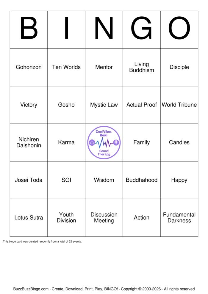 Download Free Spiritual Bingo Cards
