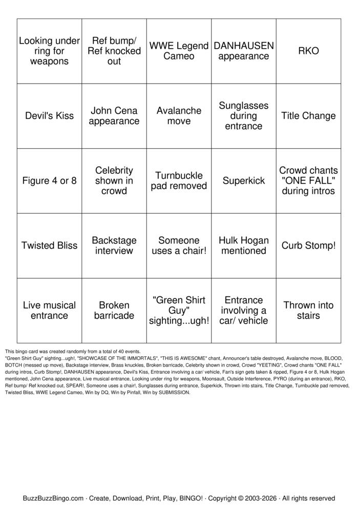 Download Free Wrestlemania 42 Bingo Cards