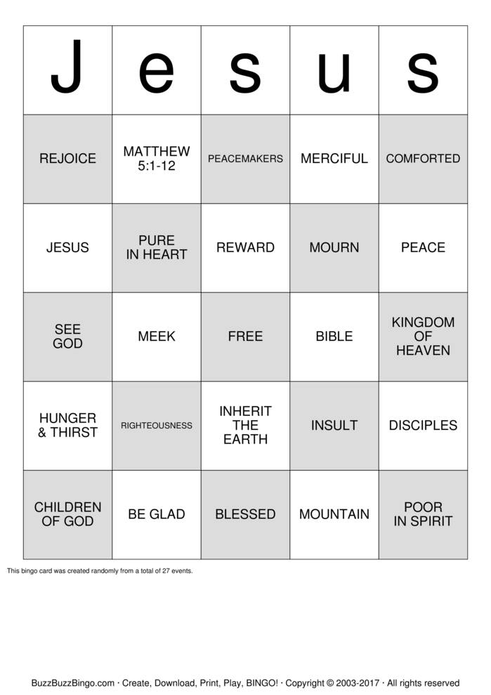 Download Free BEATITUDES Bingo Cards Download Free BEATITUDES Bingo Cards