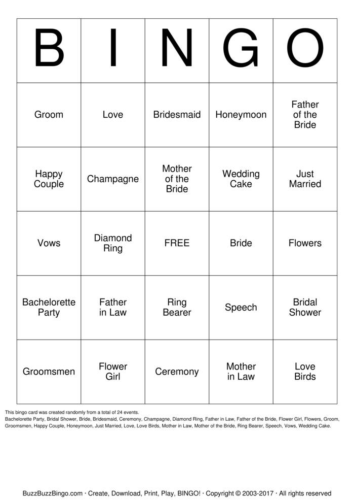 Bridal Bingo! Bingo Cards to Download, Print and Customize!