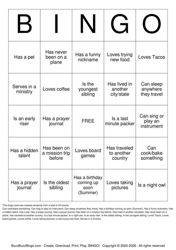 Download Free Custom Bingo Cards