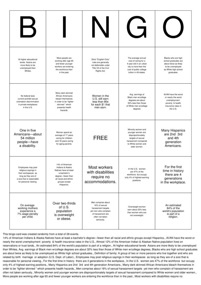 Download Free Diversity Bingo Cards