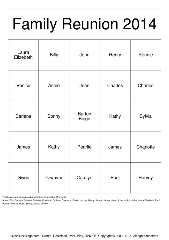 Family Reunion 2019 Bingo Cards to Download, Print and Customize!