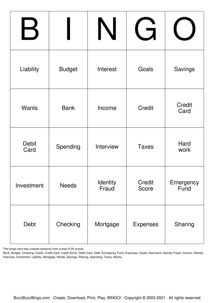 Download Free Financial Education Bingo Cards