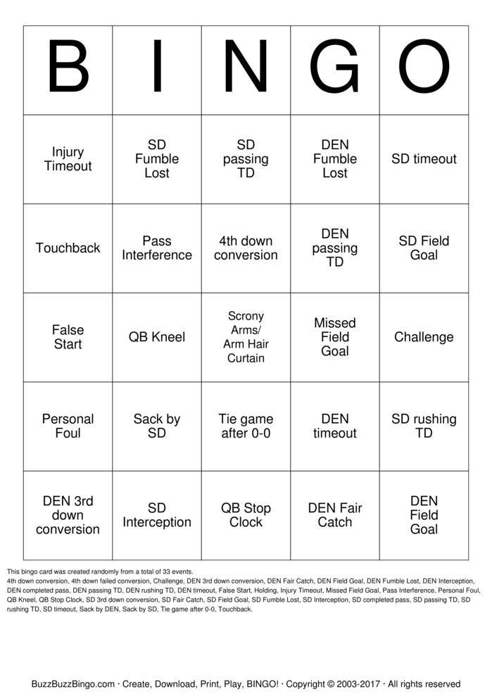 Download Free Football Bingo Cards Download Free Football Bingo Cards