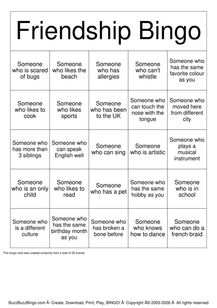 Download Free Friendship Bingo Bingo Cards Download Free Friendship Bingo Bingo Cards