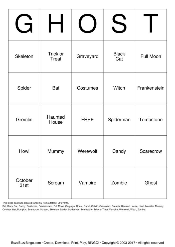 Download Free Halloween Bingo Cards
