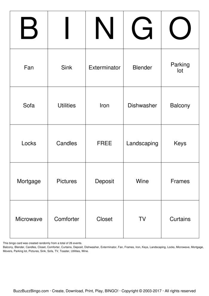 Download Free House Warming Party Bingo Cards