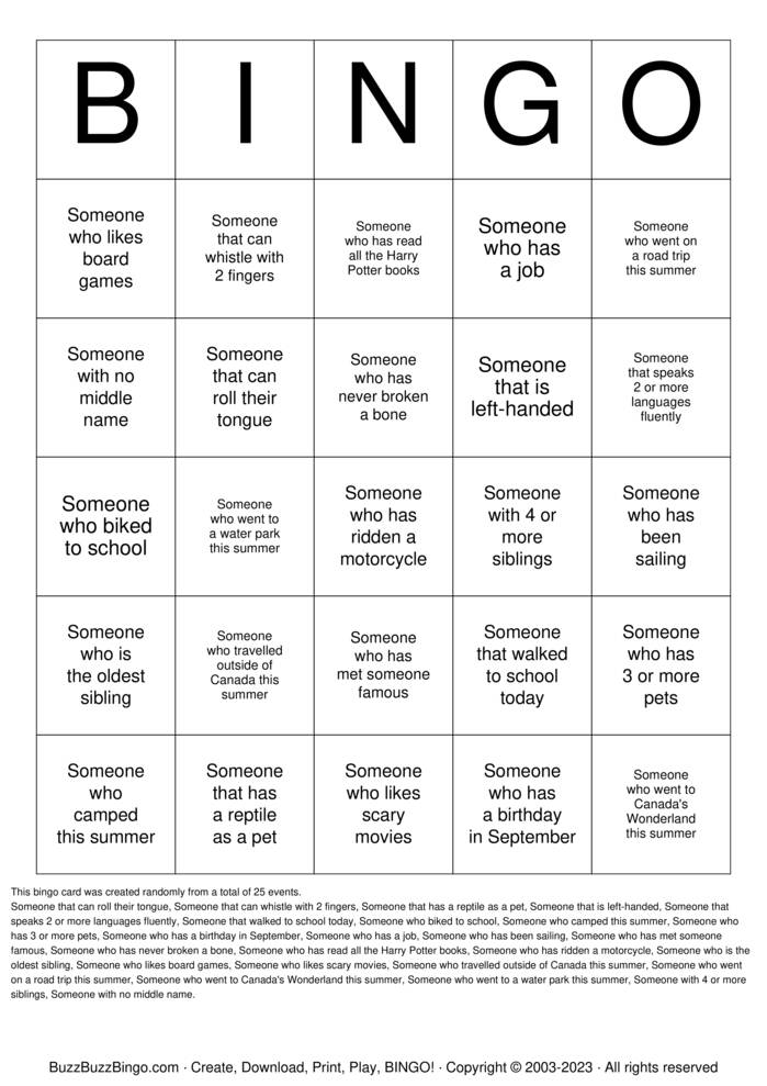 Human Scavenger Hunt Bingo Cards to Download, Print and Customize!