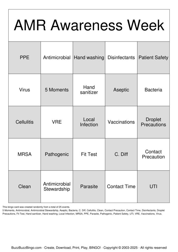 Download Free Infection Control Bingo Cards