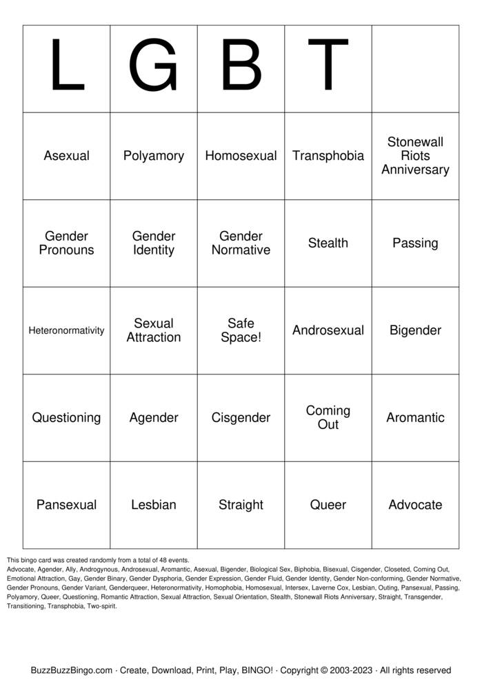 Download Free LGBT bingo Bingo Cards Download Free LGBT bingo Bingo Cards