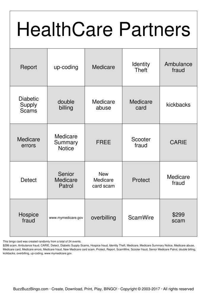Download Free MEDICARE Bingo Cards