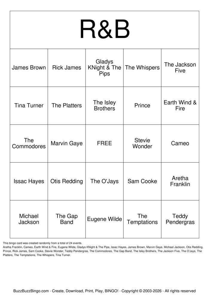 Download Free Old school R&B Bingo Cards