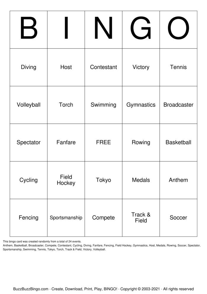 Olympic Bingo Cards to Download, Print and Customize!