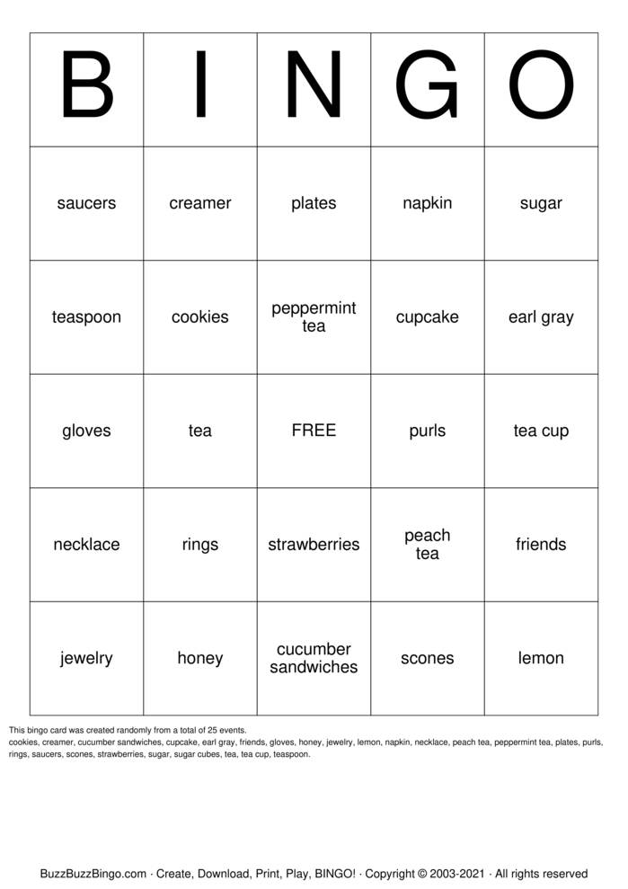 Tea Party Bingo Cards to Download, Print and Customize!
