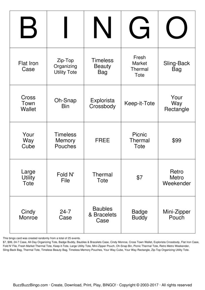 Download Free Thirty-One Bingo Cards Download Free Thirty-One Bingo Cards