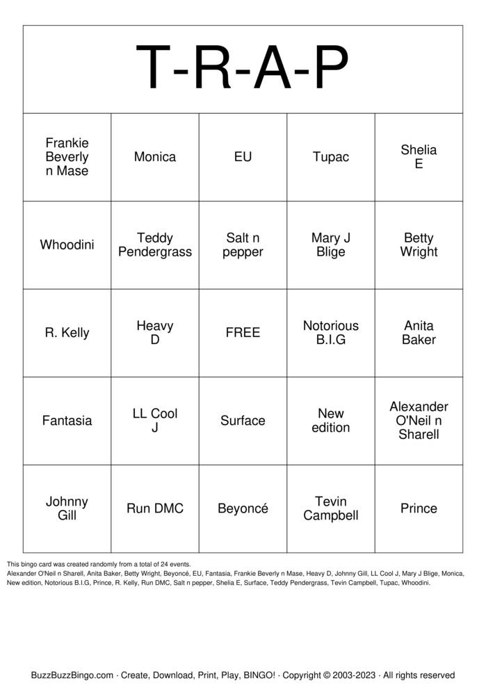 Download Free Trap  Bingo Cards