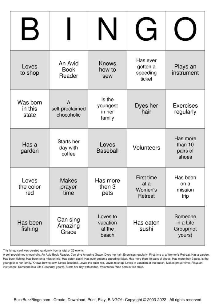 WOMEN Bingo Cards to Download, Print and Customize!