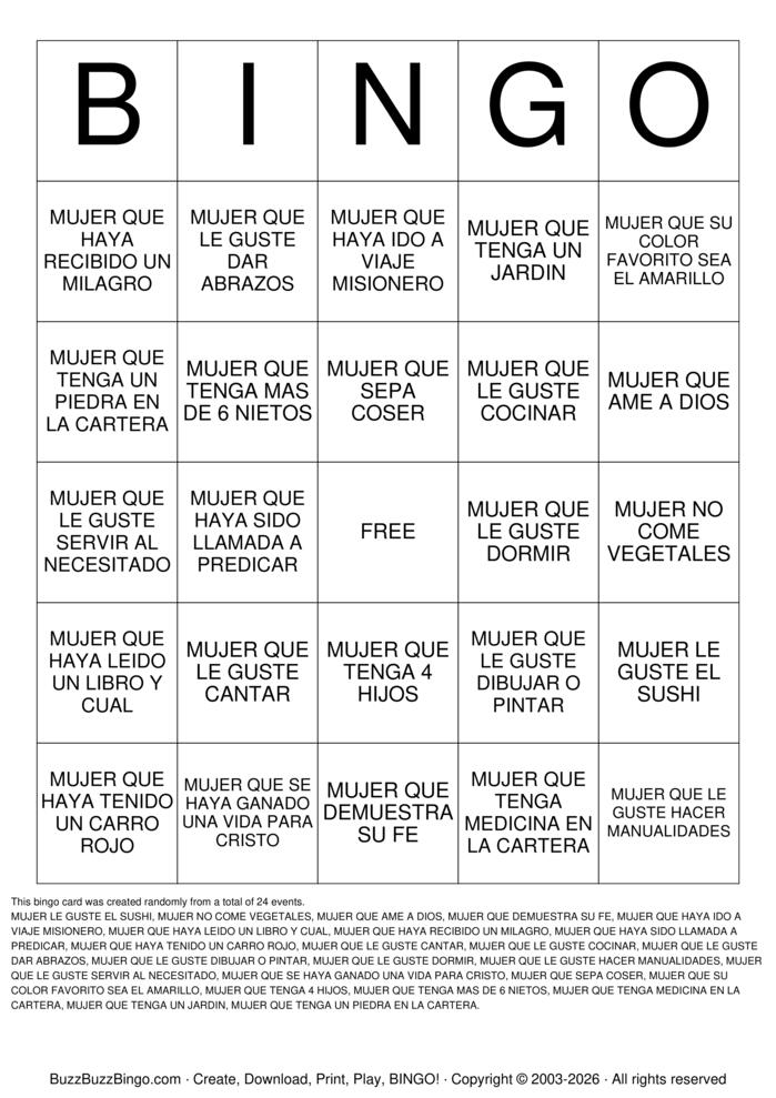 Download Free WOMEN Bingo Cards